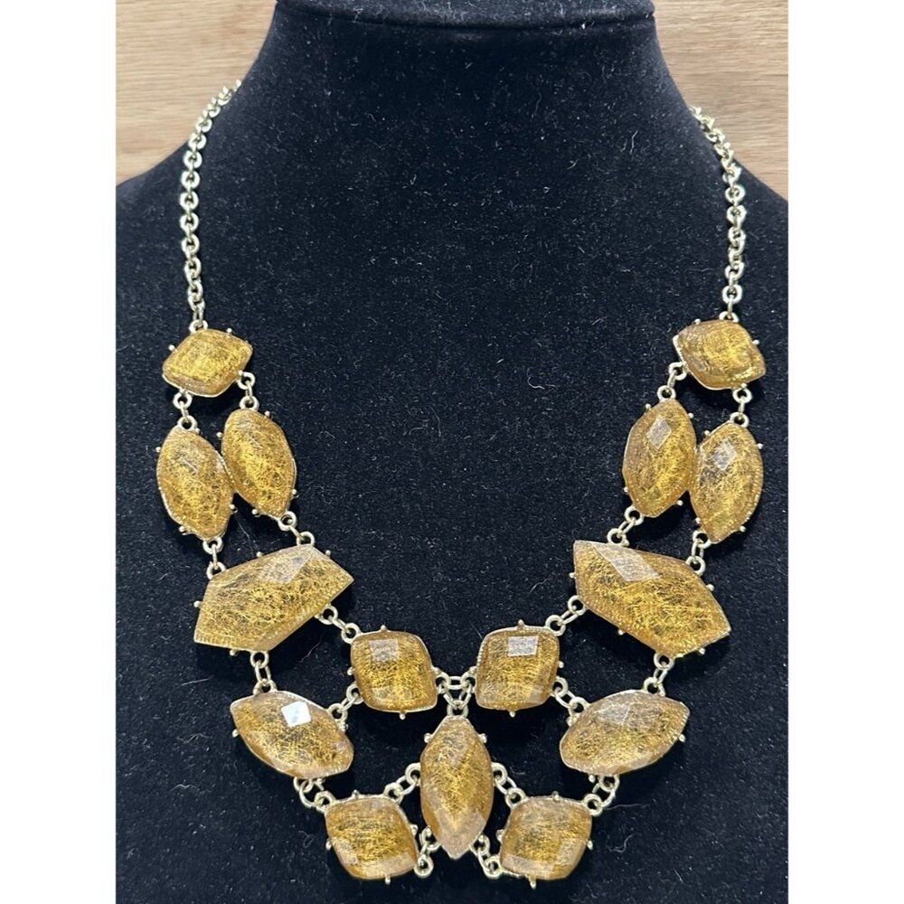 Multi Faceted Gold Tone Chunky Necklace Statement Bib